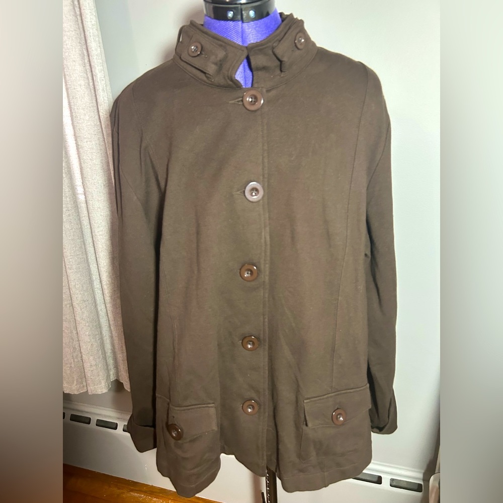NWT Christopher & Banks Cotton Casual Knot Jacket Blazer Brown Women XL